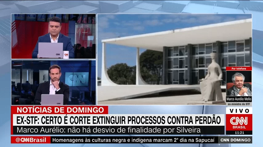 "Não vejo crime algum do presidente", declarou Marco Aurélio à CNN; o deputado federal Daniel Silveira foi condenado a 8 anos e 9 meses em regime fechado pelo STF na última quarta-feira (20)