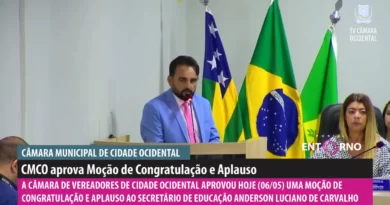 A Câmara de Cidade Ocidental aprovou hoje uma moção de congratulação e aplauso ao secretário Anderson Luciano de Carvalho