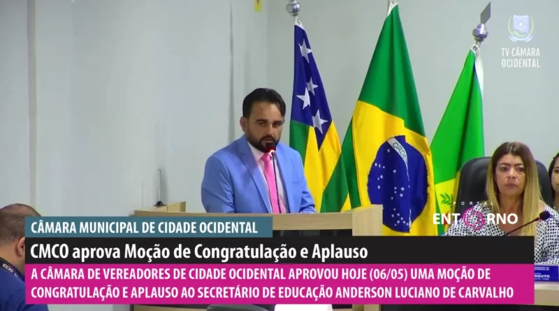 A Câmara de Cidade Ocidental aprovou hoje uma moção de congratulação e aplauso ao secretário Anderson Luciano de Carvalho